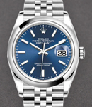 Datejust 36mm in Steel with Domed Bezel on Jubilee Bracelet with Blue Index Dial
