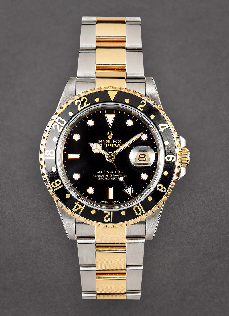 Pre-Owned Rolex GMT Master 2-Tone with Yellow Gold Black Bezel