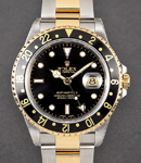 GMT Master 2-Tone with Yellow Gold Black Bezel on Oyster Bracelet with Black Dial