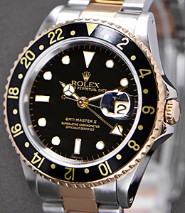 GMT Master 2-Tone  Ref 16713 on Oyster Bracelet with Black Dial - Hole Case