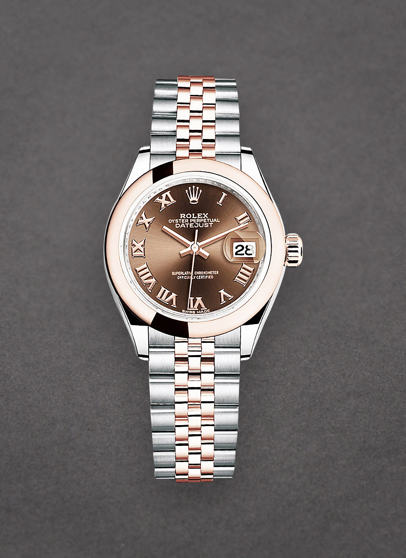 Pre-Owned Rolex Datejust 28mm Automatic in Steel with Rose Gold Domed Bezel