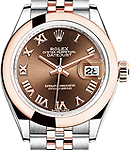 Datejust 28mm Automatic in Steel with Rose Gold Domed Bezel on Jubilee Bracelet with Chocolate Roman Dial