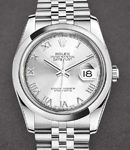 Datejust 36mm in Steel with Smooth Bezel on Jubilee Bracelet with Silver Roman Dial