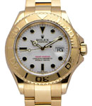 Yacht-master Large Size 40mm in Yellow Gold on Oyster Bracelet with White Dial with Black Markers.