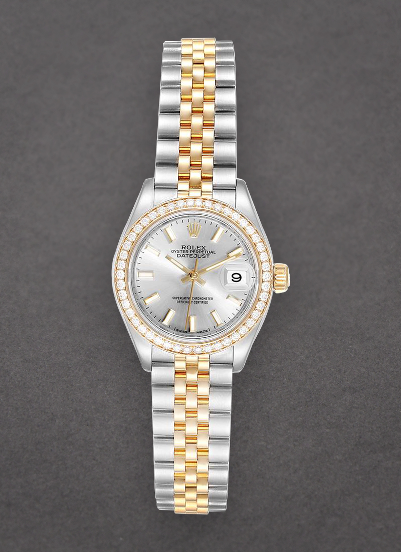 Pre-Owned Rolex Ladies 28mm Datejust in Steel with Yellow Gold Diamond Bezel