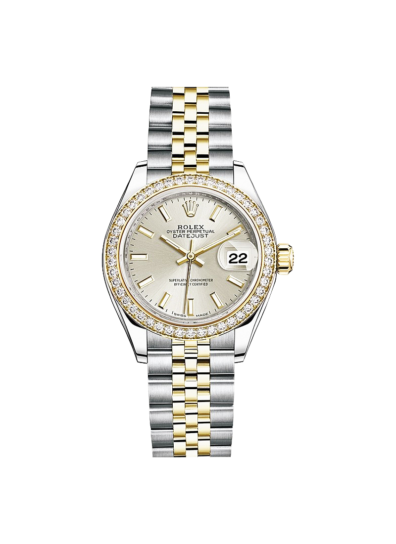 Pre-Owned Rolex Ladies 28mm Datejust in Steel with Yellow Gold Diamond Bezel