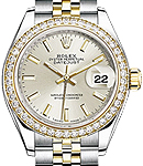 Ladies 28mm Datejust in Steel with Yellow Gold Diamond Bezel on Jubilee Bracelet with Silver Stick Dial