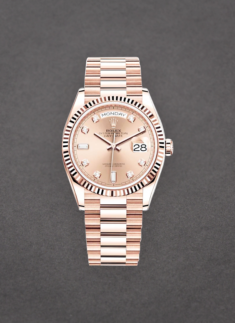 Rolex Unworn President Day-Date 36mm in Rose Gold with Fluted Bezel