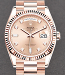 President Day-Date 36mm in Rose Gold with Fluted Bezel on President Bracelet with Pink Diamond Dial