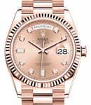 President Day-Date 36mm in Rose Gold with Fluted Bezel on President Bracelet with Pink Diamond Dial