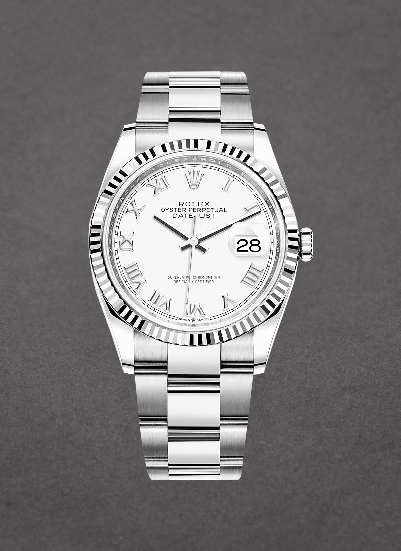 Rolex Unworn Datejust 36mm in Steel with White Gold Fluted Bezel