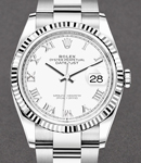 Datejust 36mm in Steel with White Gold Fluted Bezel on Oyster Bracelet with White Roman Dial