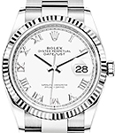 Datejust 36mm in Steel with White Gold Fluted Bezel on Oyster Bracelet with White Roman Dial