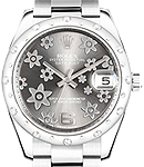 Midsize Datejust 31mm in Steel with Scattered Diamond Bezel on Oyster Bracelet with Rhodium Floral Dial