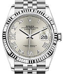 Datejust 36mm in Steel and White Gold Fluted Bezel on Jubilee Bracelet with Silver Roman Dial