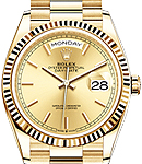 President Day-Date 36mm in Yellow Gold with Fluted Bezel on President Bracelet with Champagne Index Dial