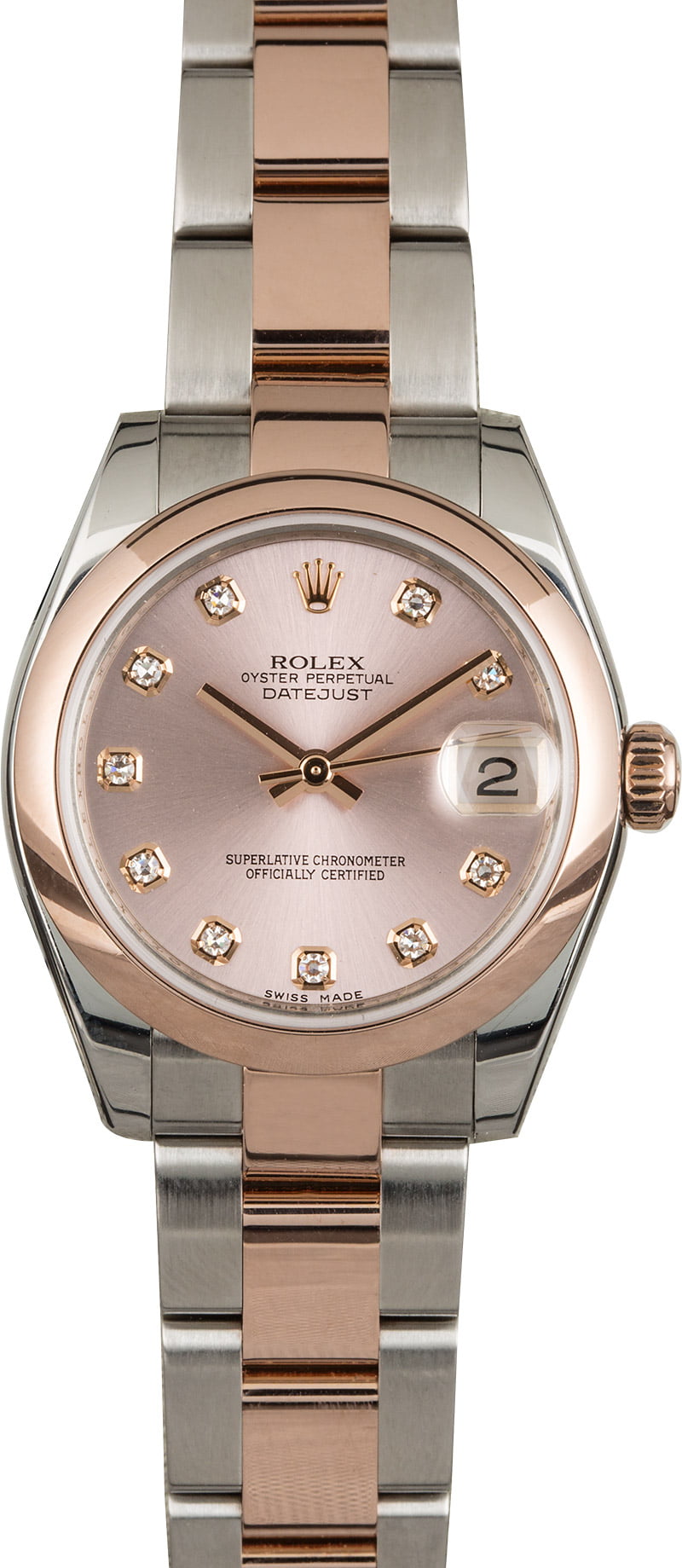 Datejust 31mm in Steel with Rose Gold Smooth Bezel on Oyster Bracelet with Pink Diamond Dial