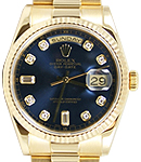 Presidential New Style 36mm in Yellow Gold with Fluted Bezel on President Bracelet with Blue Diamond Dial