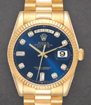 Presidential New Style 36mm in Yellow Gold with Fluted Bezel on President Bracelet with Blue Diamond Dial