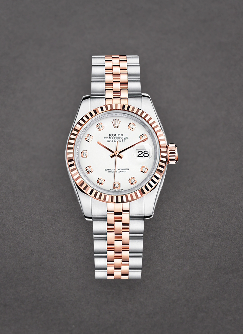 Pre-Owned Rolex DateJust 26mm in Steel with Rose Gold Fluted Bezel