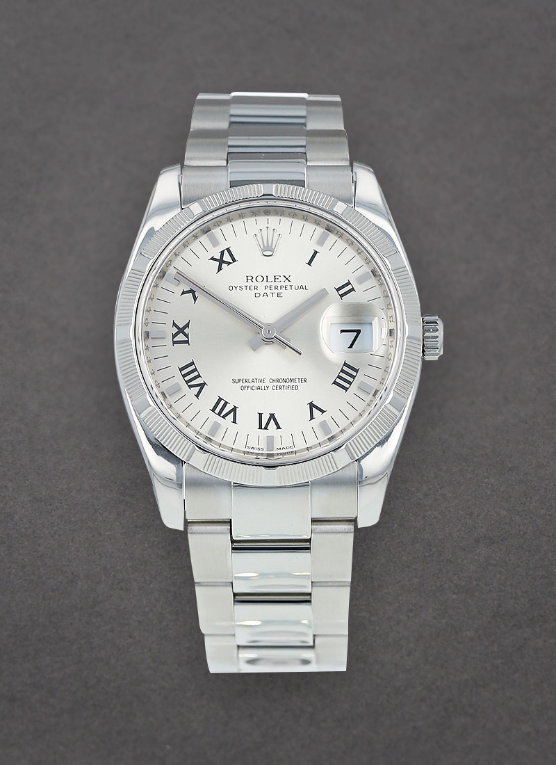 Pre-Owned Rolex Date 34mm in Steel with Engine Turned Bezel