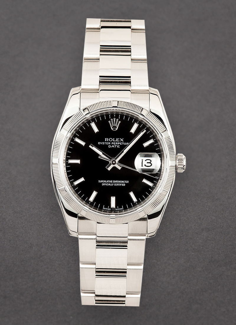 Pre-Owned Rolex Date 34mm in Steel with Engine Turned Bezel