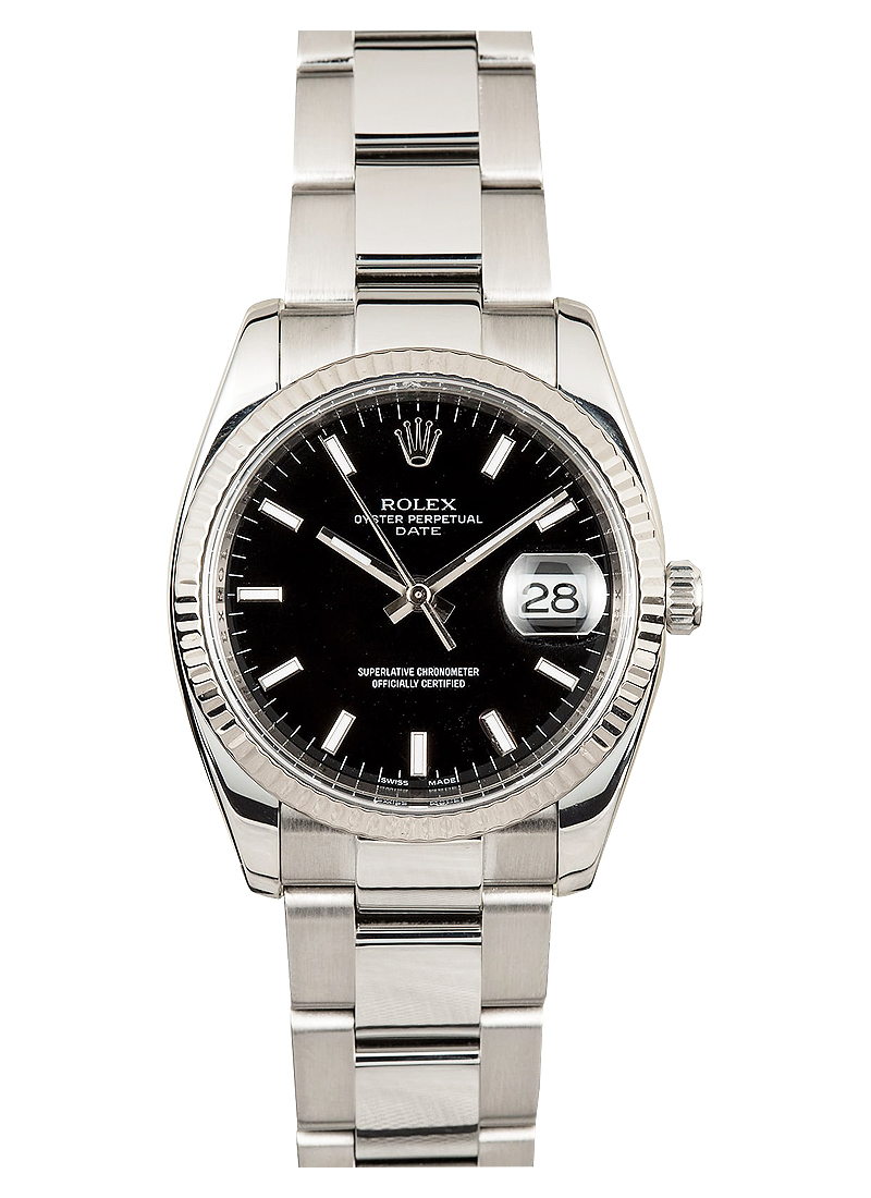 Pre-Owned Rolex Date 34mm in Steel with Fluted Bezel