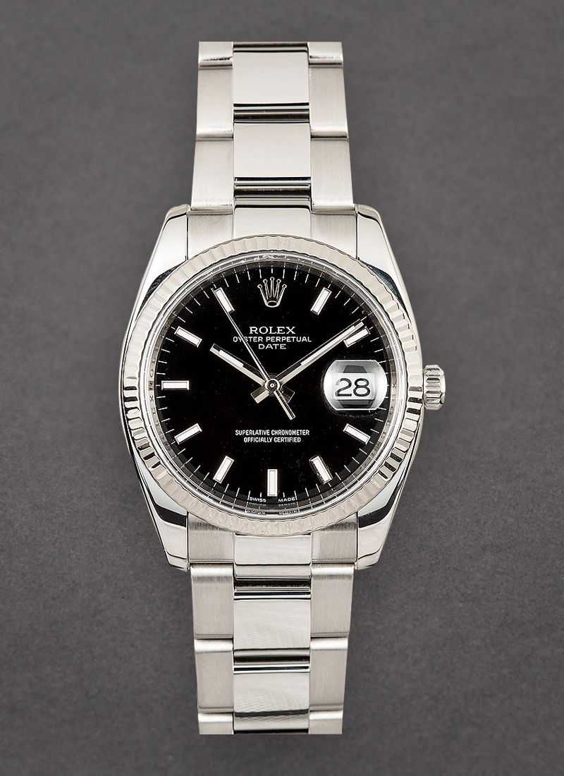 Pre-Owned Rolex Date 34mm in Steel with Fluted Bezel