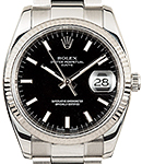 Date 34mm in Steel with Fluted Bezel on Oyster Bracelet with Black Stick Dial