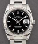 Date 34mm in Steel with Fluted Bezel on Oyster Bracelet with Black Stick Dial