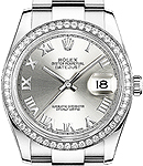 Datejust 36mm in Steel with Diamond Bezel on Oyster Bracelet with Silver Roman Dial