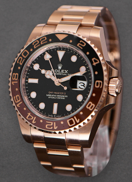 Pre-Owned Rolex 126715 GMT Master II in Rose Gold with Black and Brown Bezel 126715