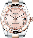 Midsize Datejust 31mm in Steel with Rose Gold Scattered Diamond Bezel on Oyster Bracelet with Pink Roman Dial