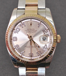 Datejust 36mm in Steel with Rose Gold Fluted Bezel on Oyster Bracelet with Pink Concentric Arabic Dial