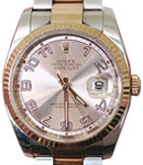 Datejust 36mm in Steel with Rose Gold Fluted Bezel on Oyster Bracelet with Pink Concentric Arabic Dial