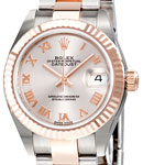 Lady's Datejust 26mm in Steel with Rose Gold Fluted Bezel on Oyster Bracelet with Sundust Roman Dial