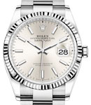 Datejust 36mm in Steel and White Gold Fluted Bezel on Oyster Bracelet with Silver Stick Dial