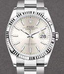 Datejust 36mm in Steel and White Gold Fluted Bezel on Oyster Bracelet with Silver Stick Dial