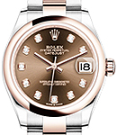 Midsize Datejust 31mm in Steel with Rose Gold Domed Bezel on Oyster Bracelet with Chocolate Diamond Dial