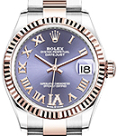 Midsize Datejust 31mm in Steel with Rose Gold Fluted Bezel on Oyster Bracelet with Aubergine Roman Dial - Diamonds on 6