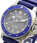 PAM 959 - Submersible 42mm in Steel with Blue Ceramic Bezel on Blue Rubber Strap with Grey Dial