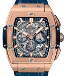 Spirit of Big Bang 42mm in Rose Gold with Blue Subdials On Blue  Alligator Leather Strap with Skeleton Dial