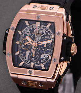 Spirit of Big Bang 42mm in Rose Gold with Blue Subdials On Blue  Alligator Leather Strap with Skeleton Dial