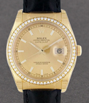 Datejust 36mm in Yellow Gold with Diamond Bezel on Black Alligator Leather Strap with Champagne Stick Dial