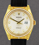 Datejust 36mm in Yellow Gold with Diamond Bezel on Black Alligator Leather Strap with Silver Jubilee Diamond Dial