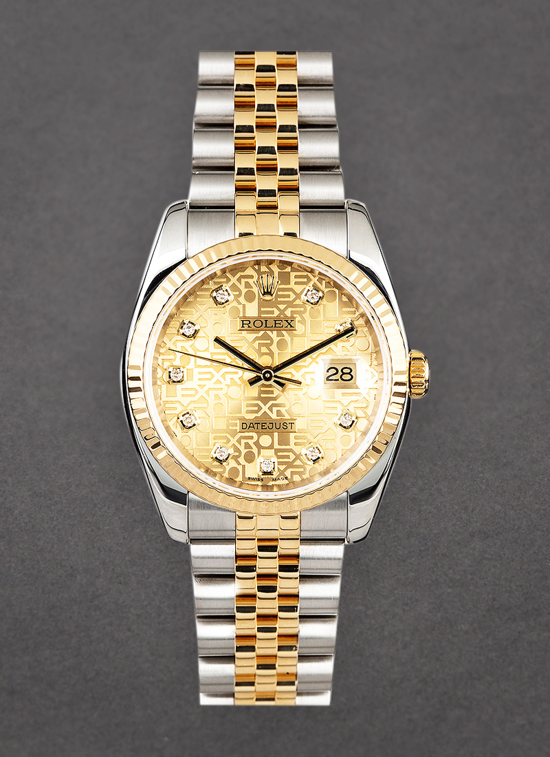 Rolex Unworn Datejust 36mm in Steel with Yellow Gold Fluted Bezel