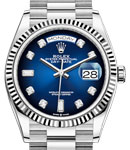 President Day-Date 36mm in White Gold with Fluted Bezel on President Bracelet with Blue Diamond Dial