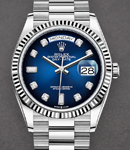 President Day-Date 36mm in White Gold with Fluted Bezel on President Bracelet with Blue Diamond Dial