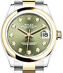 Datejust 31mm in Steel with Yellow Gold Domed Bezel on Oyster Bracelet with Green Diamond Dial