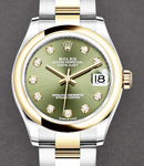 Datejust 31mm in Steel with Yellow Gold Domed Bezel on Oyster Bracelet with Green Diamond Dial